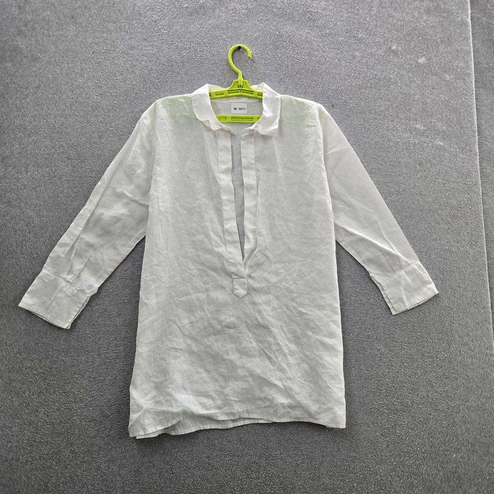 CP Shades Blouse M White Linen Made In USA Long Sleeve Tunic Coastal Beachy